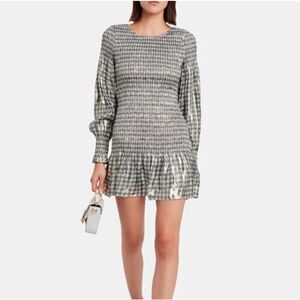LoveShackFancy Gray Smocked Mini Dress